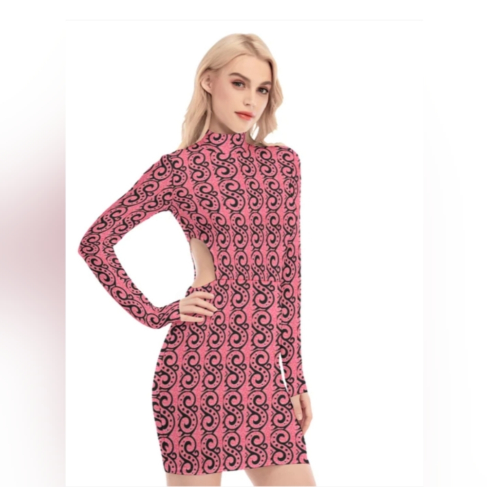 KokoRepublic All-Over Print Women's Waist Hollow Hip DressRegular